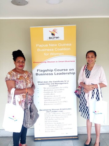 Miss Fiona Yandi (right) and Mrs Ravugerea Ginis (left) attending the BCFW Certificate IV Leadership & Management Course